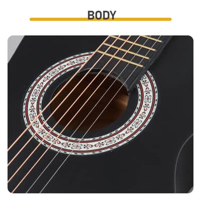 Cxxss Matte Black 30-inch Round Acoustic Guitar with Picks, Strings, Capo, Case, Tuner, and Strap image 7