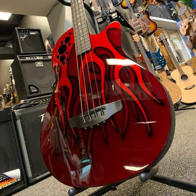 Ovation Nikki Sixx Acoustic Bass Red with Flame Image image 1
