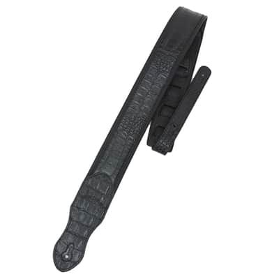 Walker and Williams F-15 Black Leather Alligator Pattern Guitar Strap with Padded Glove Leather Back image 2