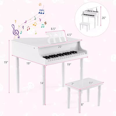 Classic 30-Key Baby Grand Piano Toy for Toddlers | Elegant Wooden Piano with Bench | Perfect Birthday Gift for Children Ages 3-8 (White) image 2
