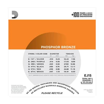 D'Addario EJ15 Phosphor Bronze Acoustic Guitar Strings, Extra Light, 10-47 image 3