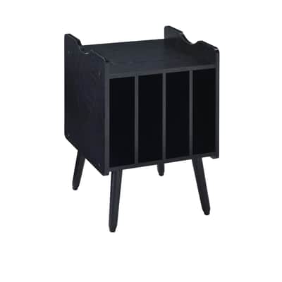Vinyl Record Player Stand – Turntable Table with 4 Storage Cubbies for Up to 80 Albums (Black) image 3