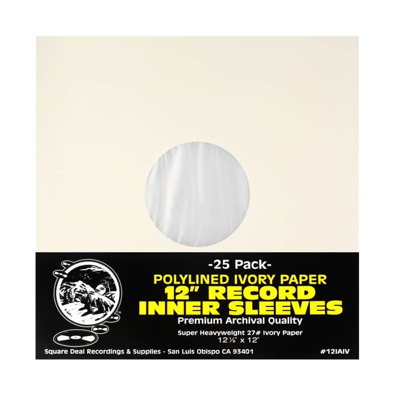 (25) 12" Ivory Paper Plastic Record Heavyweight Polylined Inner Sleeves 12IAIV image 1