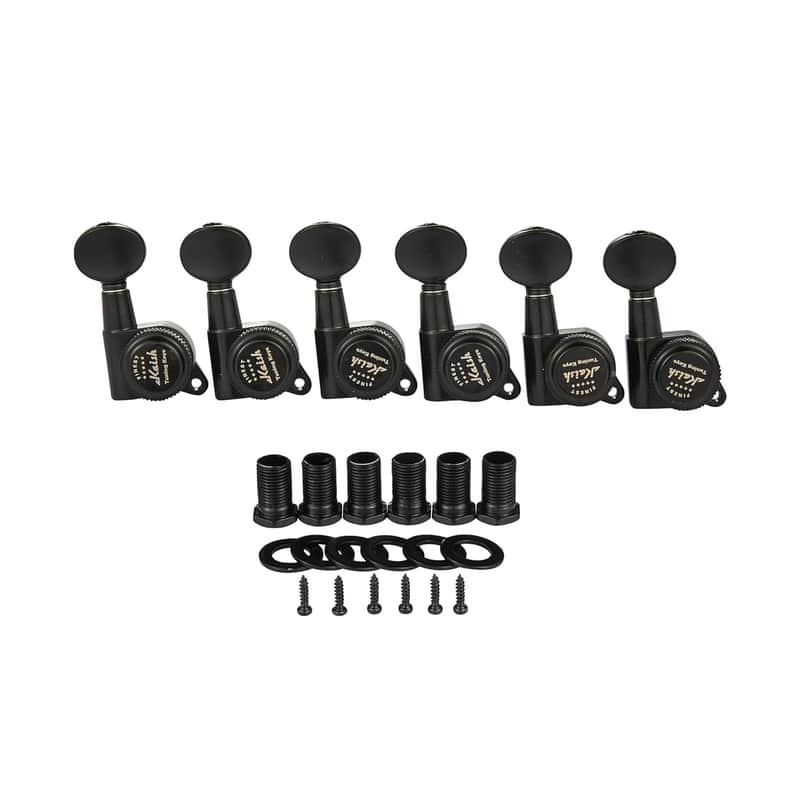 6 Inline 18:1 Locking Tuners Tuning Keys Guitar Locking Tuning Machines With Mini Oval Buttons For Strat/Tele/Electric Guitars Black image 1