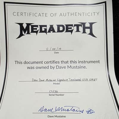 Dean Dave Mustaine Signature Flying King V VMNT Artist Owned, Signed and Tour Stage Played By Dave! USA Custom Shop Black Megadeth Terminated Graphic Artwork - Post Malone GQ Interest Pre-Gibson era image 4