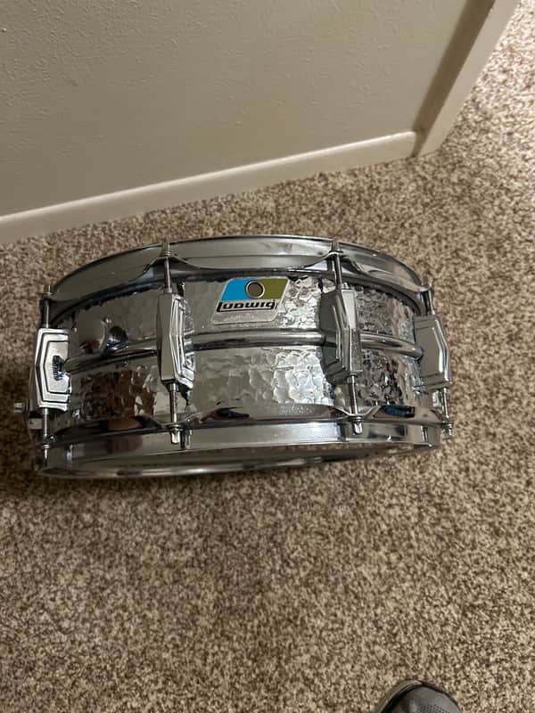 Ludwig Hammered Supraphonic Snare Drum 14 x 5 Blue & Olive Badge image 1