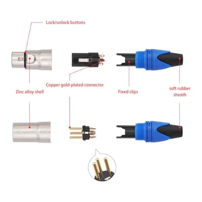 12-Piece 3 Pin Xlr Solder Type Connector - 6 Male And 6 Female Plug Connector,Microphone Audio Socket, Zinc Alloy Shell,Copper Needle Gold Plated Connector High Conductivity image 3