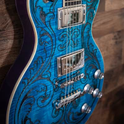 Custom LP Style Baroque Scroll Engraved LP 2026 - Turquoise and purple stain image 2