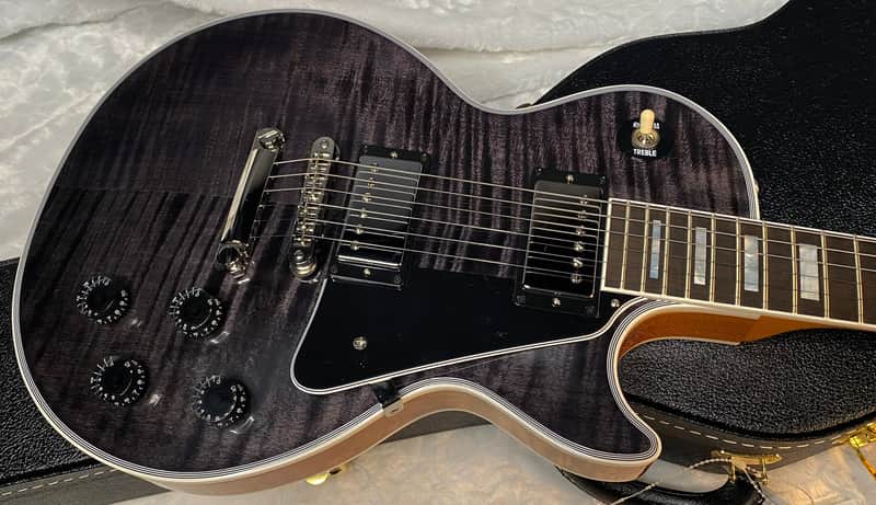 NEW! Gibson Dealer Select Custom Shop Les Paul Custom AAA Figured Flame Top - Transparent Black / Natural Back - Authorized Dealer - WOW! WOW! WOW! 8.9 lbs - G05989 image 1