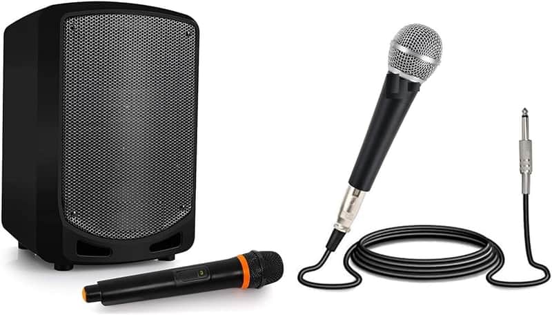 Portable Bluetooth PA Speaker Karaoke Sound System with Wireless Microphone and Handheld Dynamic Microphone with XLR Cable image 1