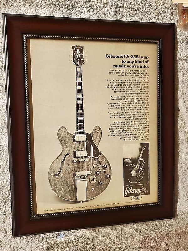 1974 Gibson Promotional Ad Framed B B King ES-355 Original