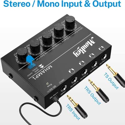 4 Channels Headphone Amp Amplifier Stereo Audio Mini Headphone Portable Amplifier  - 4x Quarter Inch Balanced TRS Headphone Output and TRS Audio Input image 3