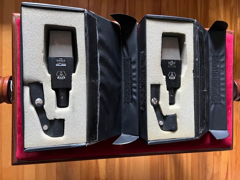 Vintage Pair of AKG C414 EB P48 Microphones – Excellent Condition, Original Cases & Clips image 1