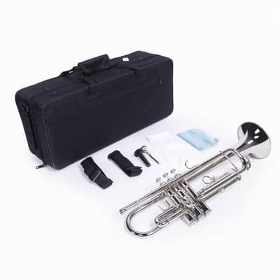 🎅🎄 For Pros and Beginners! Silver (Chrome) Unmarked Trumpet with Case/Bag/Pack +Strap +Cloth! image 2