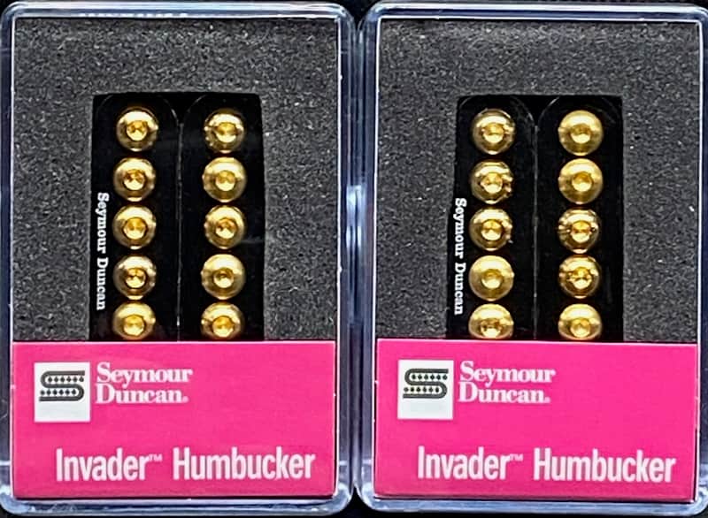 Seymour Duncan SH-8 Invader Bridge & Neck 6 String Set - Black w/Gold Polepieces image 1