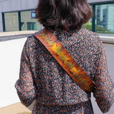 burnyblack vintage distressed guitar strap - big dipper green/brown/yellow image 2