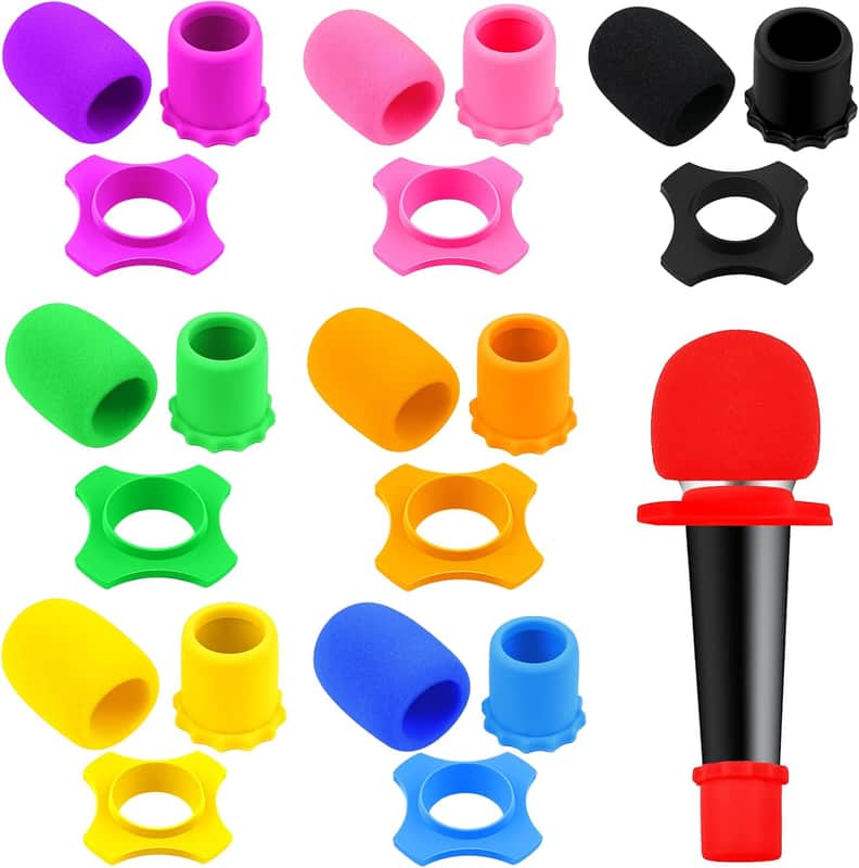 8 Pack Microphone Foam Windscreens | Mic Covers with Anti Roll Silicone Rings for Wireless Handheld Microphones image 1