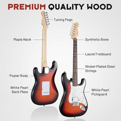 Electric Guitar Kit 39in - Full Size Electric Guitar Kit for Beginner Starter Poplar Solid Body with 10W Amplifier, Gig Bag, Strap, Tuner, Cable, String, Picks image 2