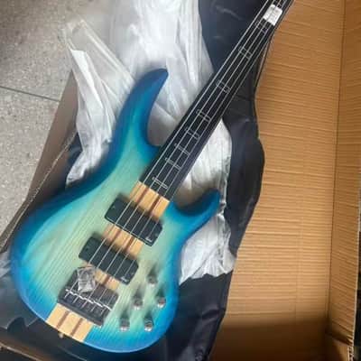 Blue Burst Fretless 5 String Electric Bass, Ash Wood Top Body, Maple Neck Through image 3