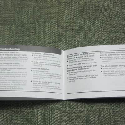 used (less than lite average wear) genuine Boss Owner's Manual for PH-3 Phase Shifter (NO: pedal / other items) 2000s (copyright year 2002) white matte paper / black print & graphic [5 inches across (unopened), 3 & 1/2 inches high] 32 pages cover to cover image 18