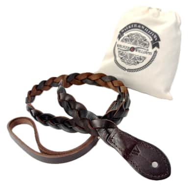 Walker And Williams M-61-CGN/BLK Throwback Series Hickory Brown And Black Grain Leather "Braid" Mandolin Strap image 2