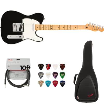 Fender Player II Telecaster Electric Guitar - Black with Maple Fingerboard Bundle with Fender FE620 Electric Guitar Gig Bag (Black), Fender 12-Pack Picks and Fender 10ft Instrument Cable image 1