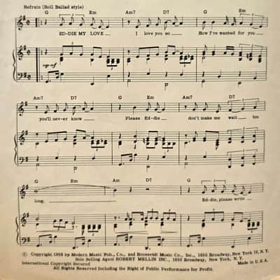 (USED/VINTAGE Sheet Music) Eddie, My love- Piano/Vocal/Chord Names image 3
