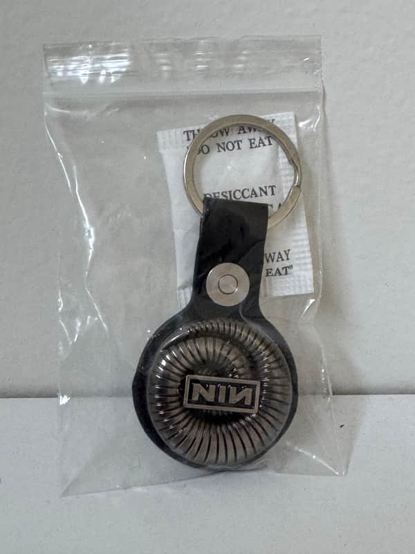 Nine Inch Nails Trent Reznor AirTag Holder Keychain Peel it Back Tour Downward Spiral 2025 - Silver Vegan image 1