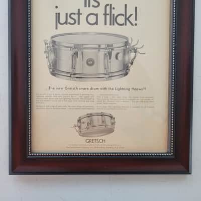 1968 Gretsch Drums Promotional Ad Framed Gretsch Snare With Lightning Throwoff Original