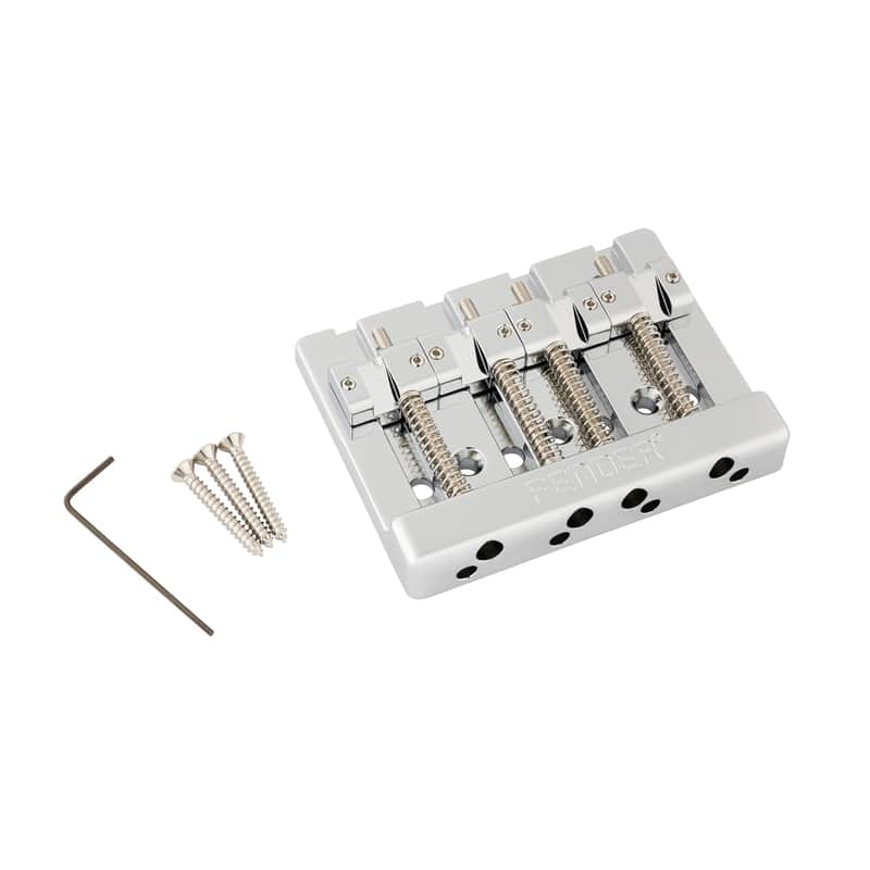 Fender HiMass String-Through 4-String Bass Bridge Assembly With Brass Saddles, Chrome image 1