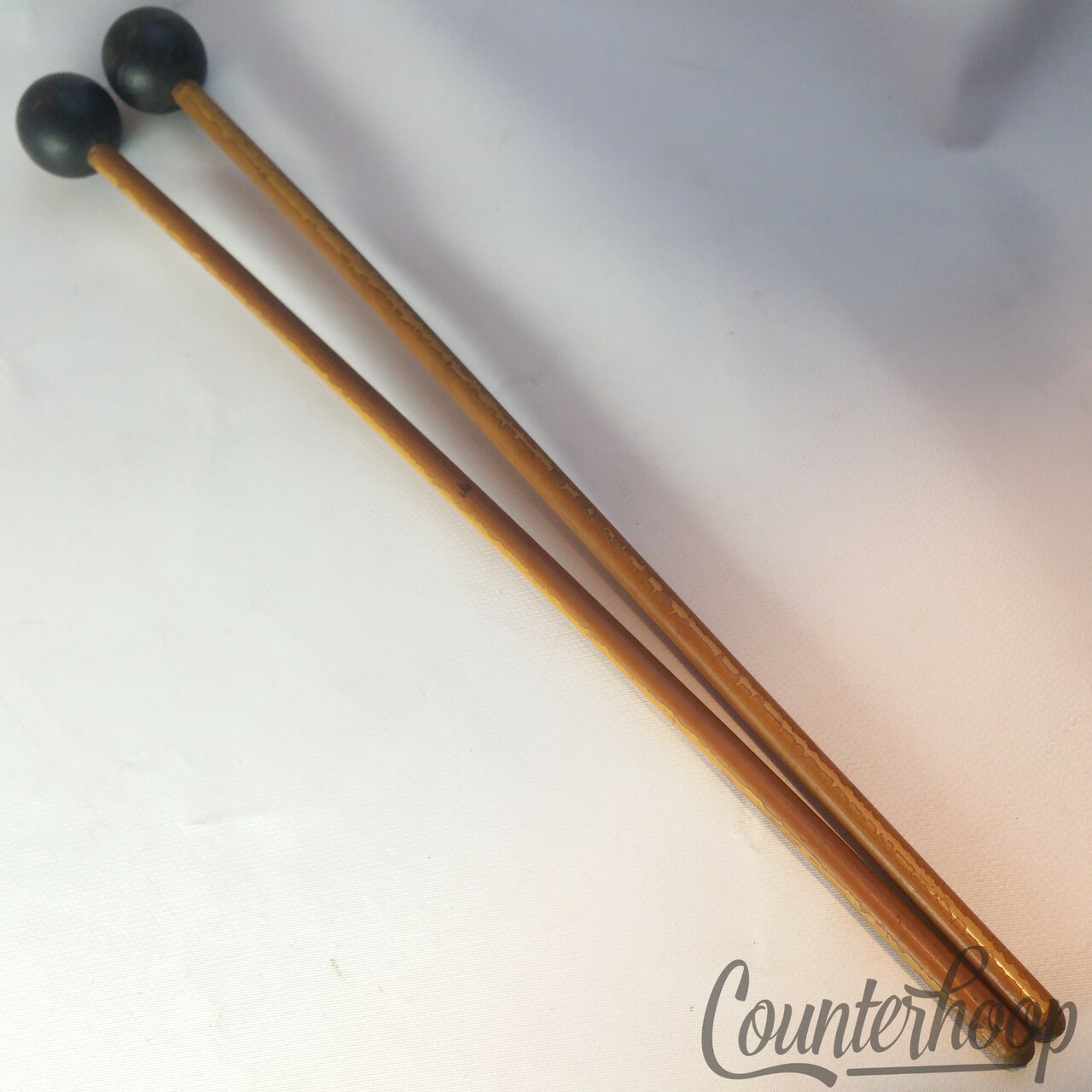 Pair of Mallets with Round Black Rubber Tips Wood Sticks Vintage 60s Percussion — main photograph