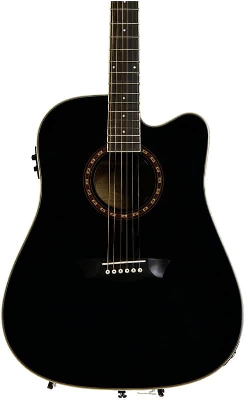 Washburn WD10CEB Dreadnought Cutaway - Black | Reverb