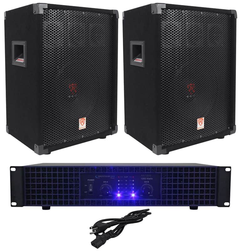 2) Rockville RSG10 10" PA Speakers+Technical Pro AX1200 1200w Power DJ Amplifier image 1