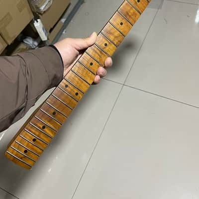 stainless steel 22 frets Large headstock S S 22frets Roasted flame Maple Electric guitar neck 25.5inch hole 10mm Satin image 2