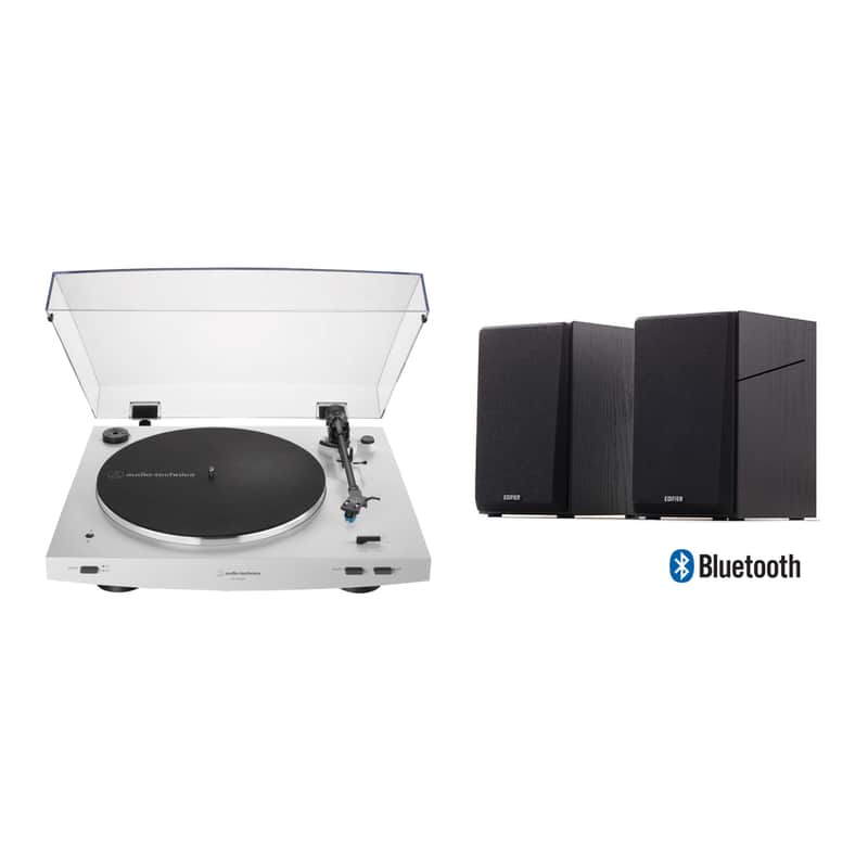 Audio-Technica AT-LP3XBT-White Automatic Belt Drive Turntable Package with Edifier R990BT Bluetooth image 1