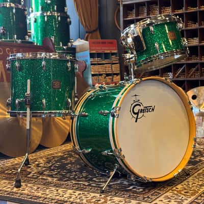 USED 1990's Gretsch USA Custom Square Badge Drum Set in Green Sparkle image 1