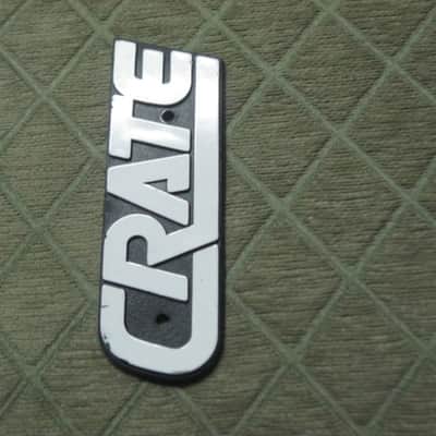 used - some imperfections genuine Crate bass amp Crate LOGO Plate (badge)- hard plastic - with 2 original screws (from a BX15 or BX25 bass amp - NO bass amp included) 1990s - early 2000s - Hard Plastic, white & black image 16