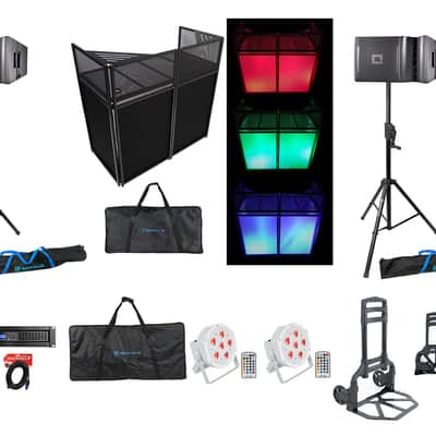 JBL DJ Package w/ VRX932LA-1 Speakers+Stands+Amplifier+Facade+Lights+Hand Truck image 1