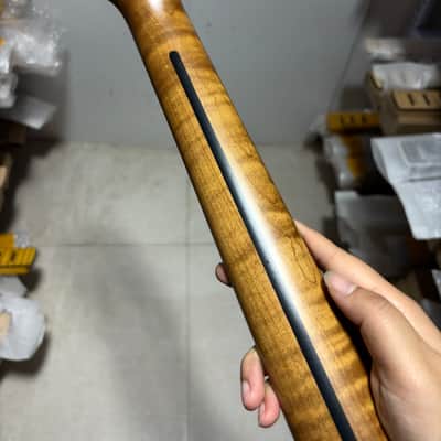 22Frets Stainless steel fret Roasted Flame Maple 25.5 inch Electric guitar neck black block inlay hole 10mm image 6
