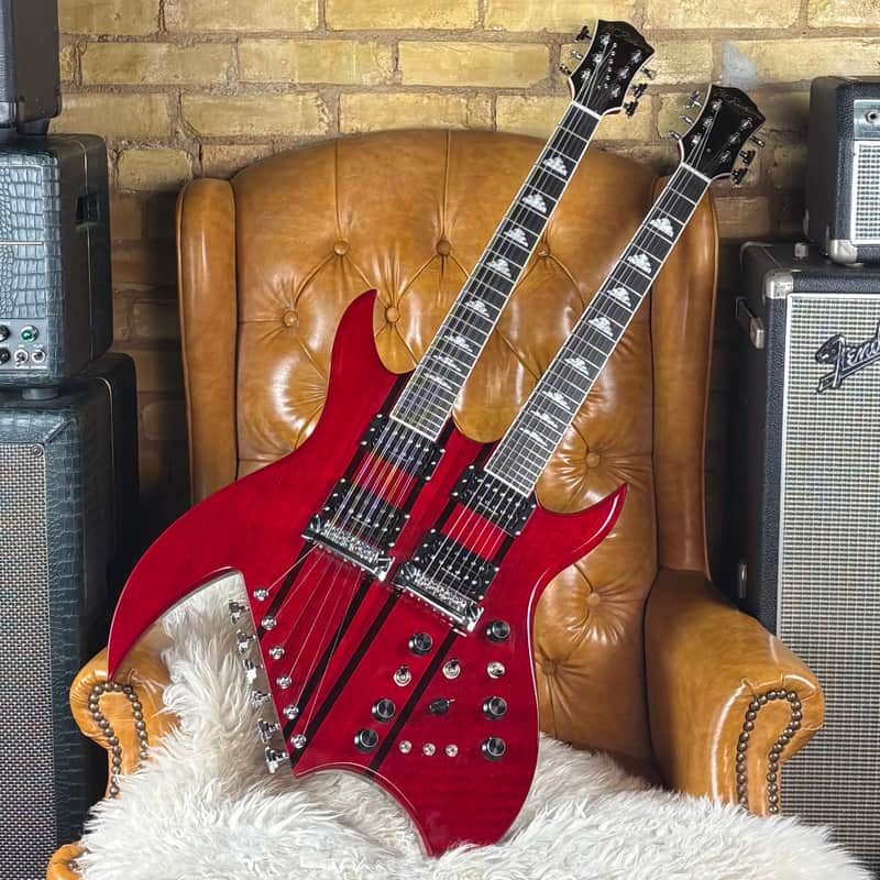 2008 B.C. Rich Bich Legacy Double Neck Transparent Red MIK Made In Korea Electric Guitar W/ Original Hardshell Case!