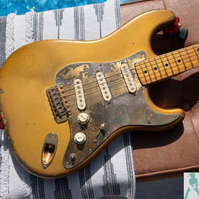 1981 Fender Gold on Gold Dan Smith Strat - Ultimate Road Worn Greenie MOJO Master - Pro Set Up w Perfect Frets/Action/Intonation! image 6