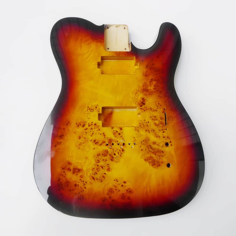 Telecaster Style Alder Guitar Body with Burl Veneer and White Binding image 1