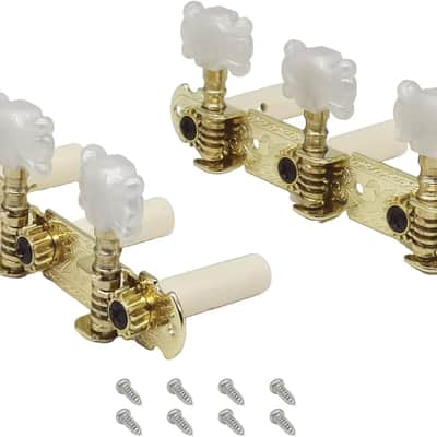 Gold-plated 3-on-a-plate-tuner Lyra Style Classic Guitar String Head Tuning Pin Key Tuner Set, Guitar String Machine Heads Tuning Pegs Keys Pearloid Butterfly Button image 1