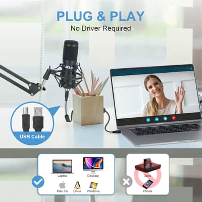 USB Microphone Kit, 192kHz/24Bit Streaming Podcast PC Condenser Computer Mic Set for Gaming, YouTube Video, Recording Music, Voice Over, Studio Mic with Adjustable Arm Stand image 4