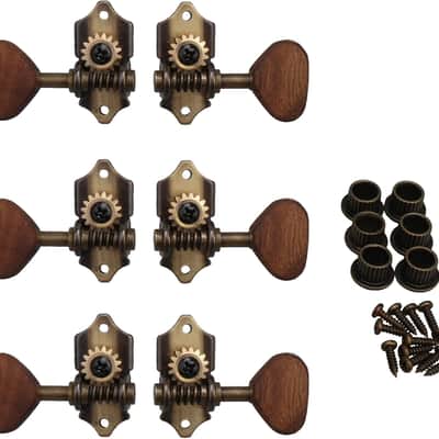 6pcs Vintage Bronze Acoustic Guitar Tuners – 3R 3L Open Gear Tuning Pegs w/ Acacia Wood Buttons image 1