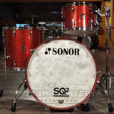 Sonor SQ2 3pc Medium Maple Drum Set - Red Sparkle High Gloss w/Fiery Red Interior image 1