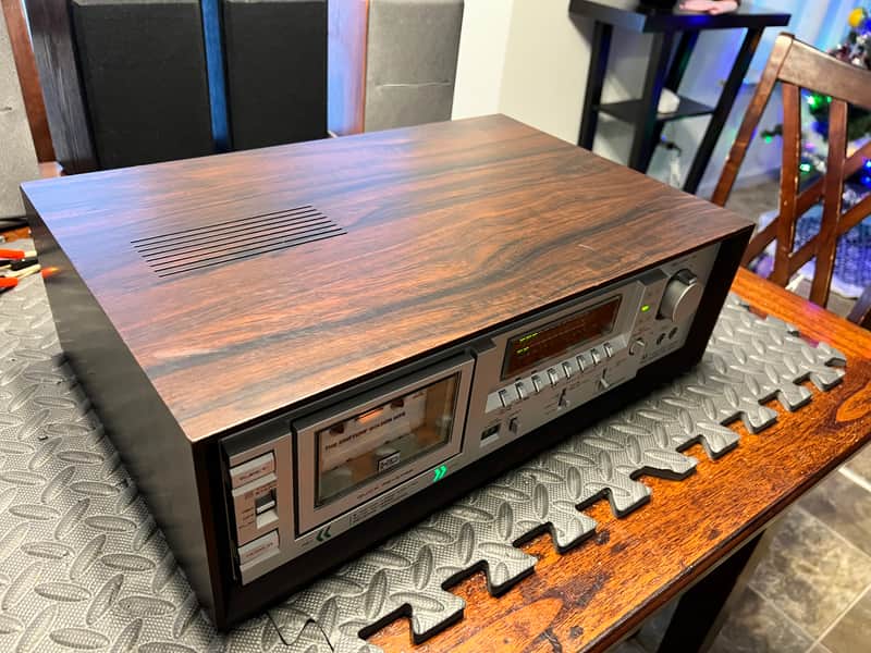 Akai CS-F33R vintage stereo cassette deck player with Wood case