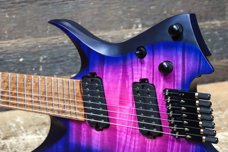 NK Guitars 7-String Headless Flame Top Purple Blue Burst | Reverb