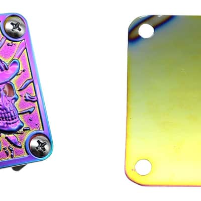 Rainbow Finish Guitar Tele Strat Style Neck Plate with SkullHead Top image 2