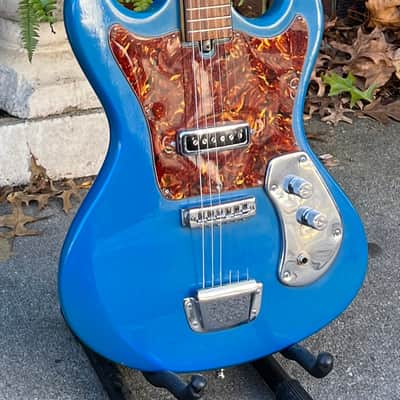 Vintage 1960s Kingston Kawai Teisco Swinga Style~S1T Hound Dog Offset Dbl Cutaway Guitar Ocean Blue All Original! ** SEE VIDEO** image 3